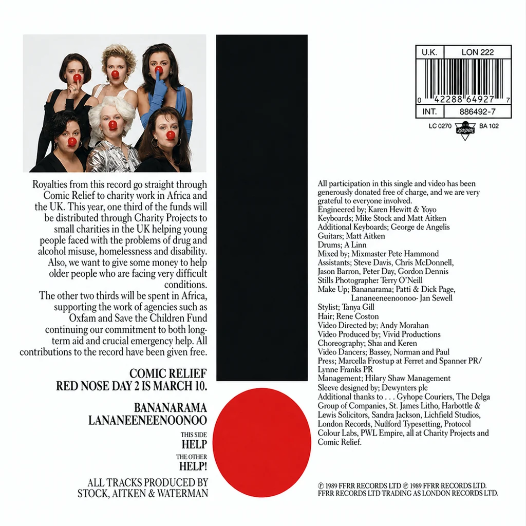 Bananarama & Lalaneeneenoonoo - Help - UK Cover 7'' - Back