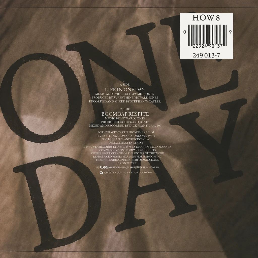 Howard Jones - Life In One Day - UK 7'' Cover - Back