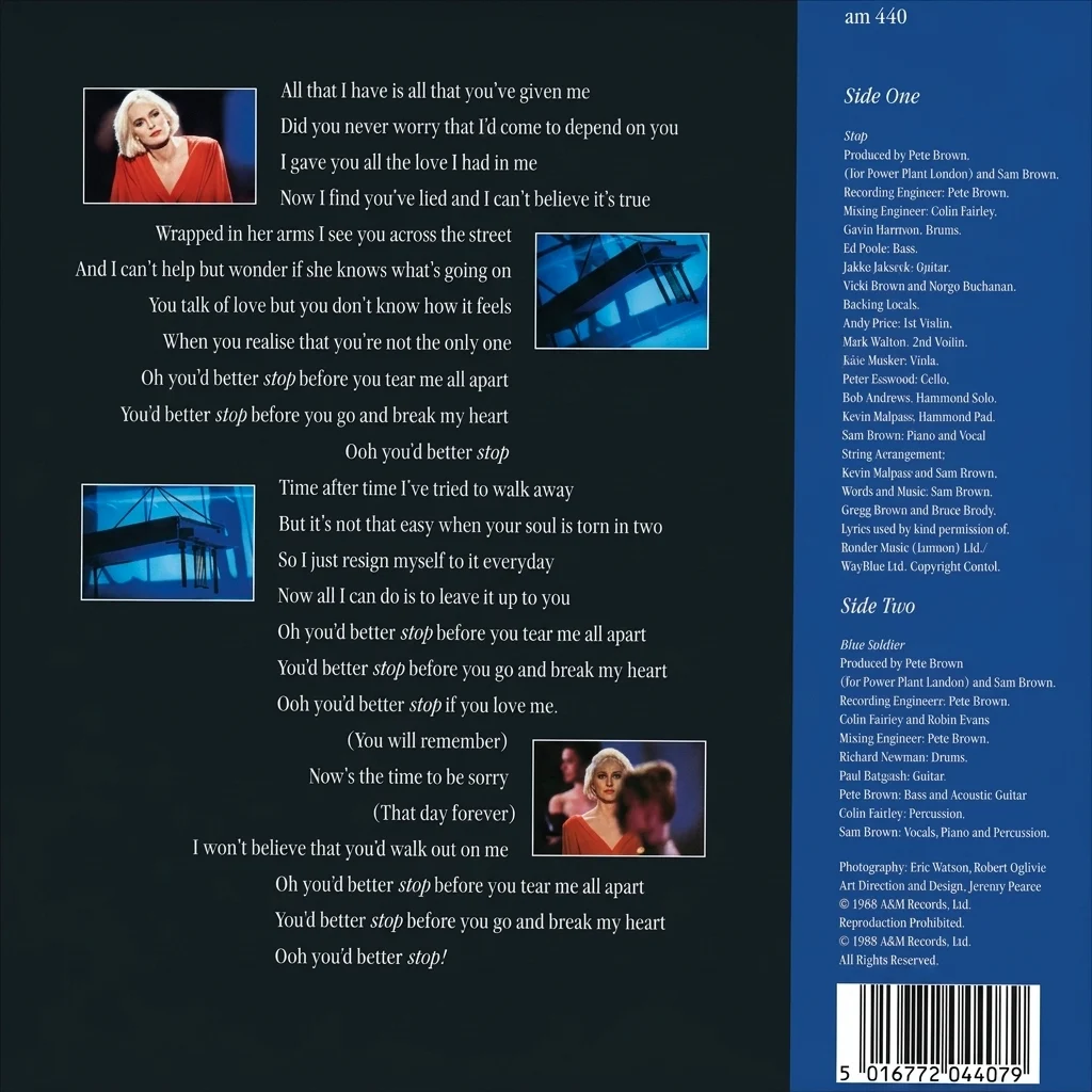 Sam Brown - Stop! - UK 7'' Cover - Back