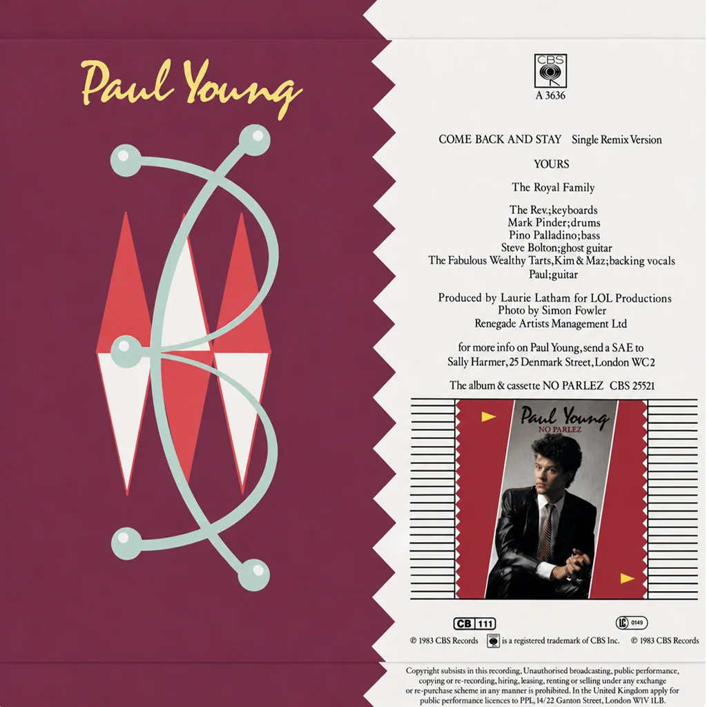 Paul Young - Come Back And Stay (Remix) - UK 7'' Cover - Back