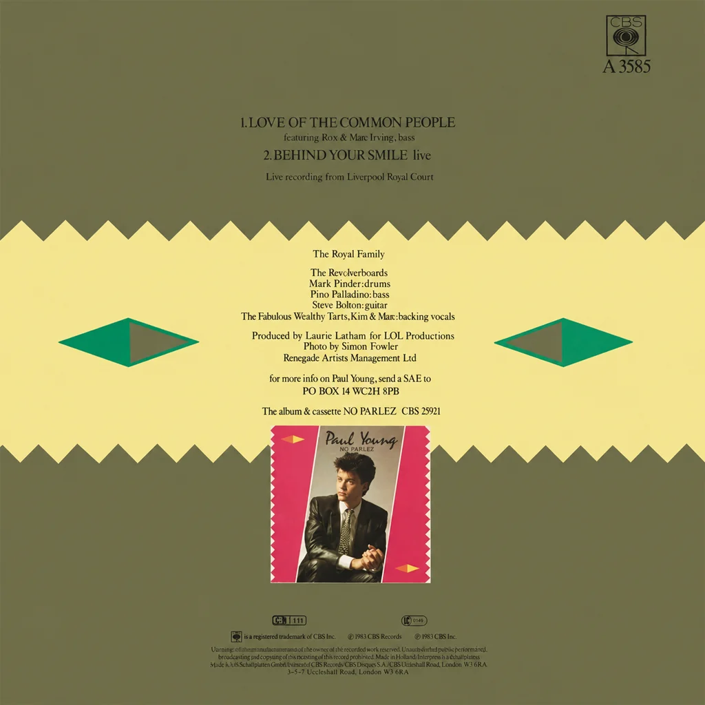 Paul Young - Love Of The Common People - UK 7'' Cover - Back