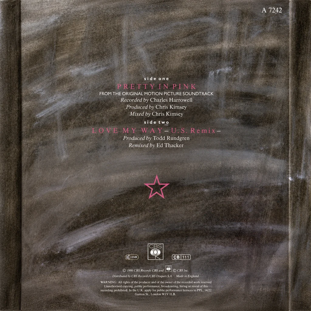 The Psychedelic Furs - Pretty In Pink - UK 7'' Cover - Back